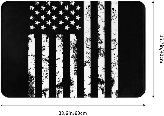 Black and White Vintage Retro American Flag Black Sturdy Front Door Mat, Soft Cat Meat Welcome Door Mat, Outdoor and Indoor, Rubber Bottom Floor Mat, 16 × 24 Inches