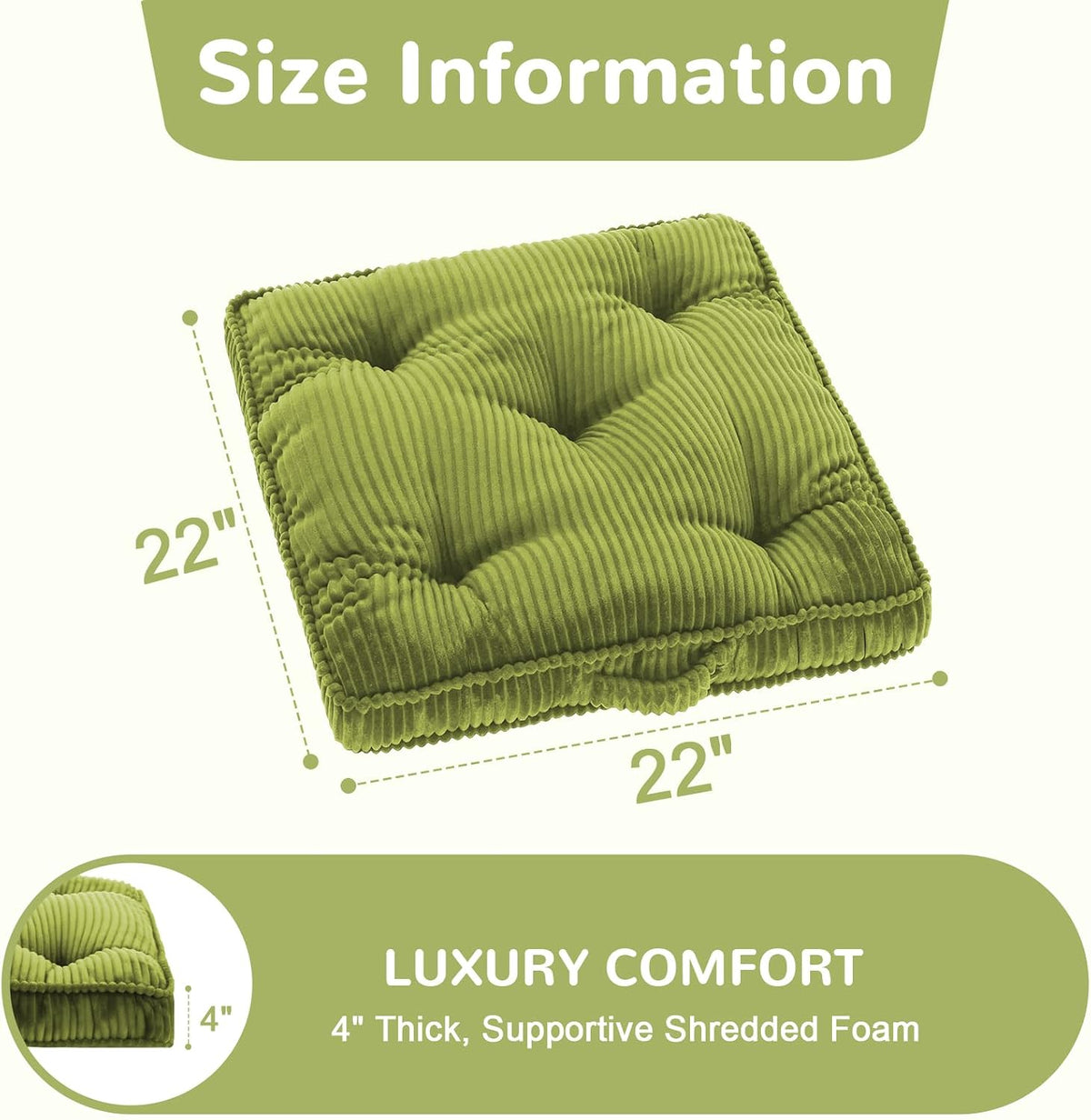 Meditation Floor Cushion, 22x22 Tufted Floor Pillow for Adults