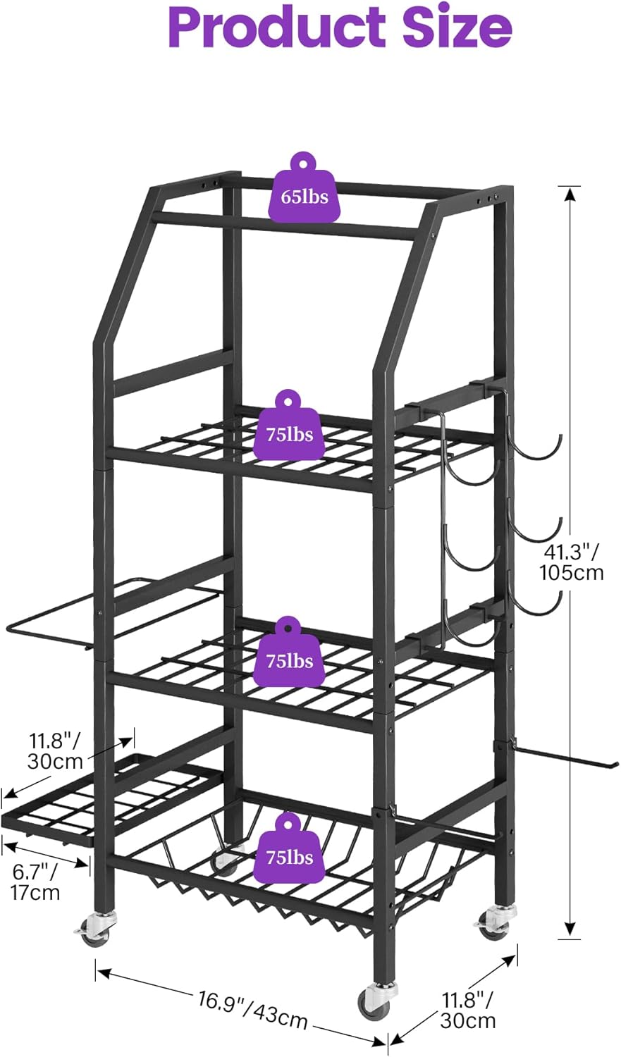 Dumbbell Rack, Weight Rack for Home Gym, Yoga Mat Storage Holder with Lockable Wheels, Dumbbell Stand with Hooks, All in One Work out Equipment Storage for Yoga Mat Dumbbell and Balls