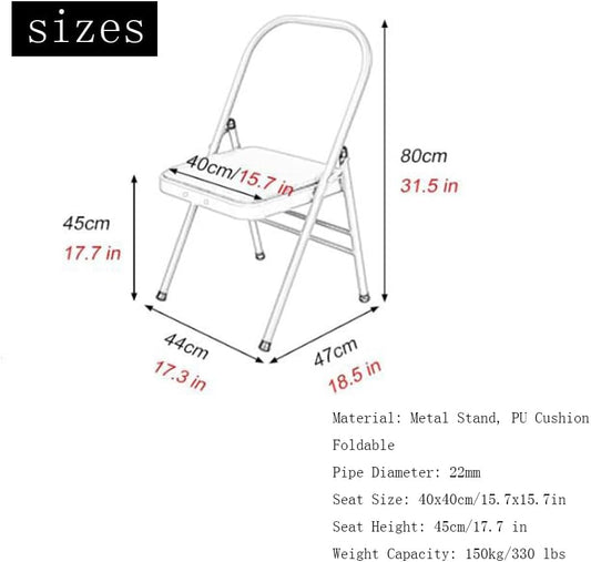 Yoga Auxiliary Chair Yoga Practice Balance Chair for Iyengar Foldable Pilates Yoga Chair with Anti-Slip Foot,PU Cushion,Double Beam Design,Black