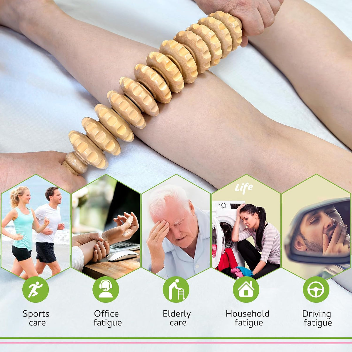 Wooden Massager Handheld Roller Trigger Point Massager Stick for Fascia, Cellulite, Muscle & Abdomen , Body Therapy Massager, Muscle Belly Relief Tool…