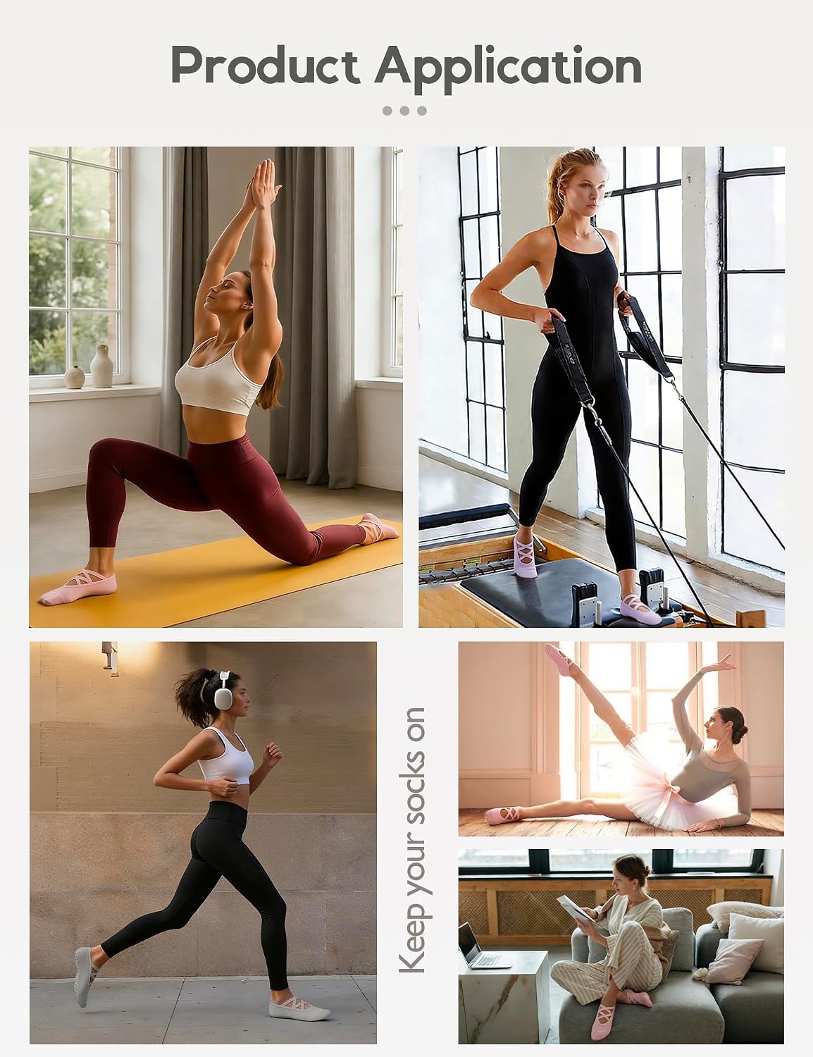 Womens 4 Pairs Pilates Socks with Grips Anti Slip Yoga Sock