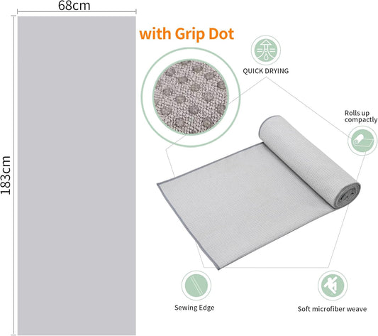2 Pack Hot Yoga Towel with Grip Dot,Stickyfiber Yoga Mat Towels Non Slip for Hot Yoga,Absorbent Microfiber Sweat Anti-Slip Cover,Bikram,Pilates,Exercise