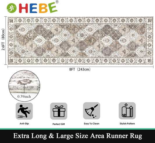HEBE Washable Area Rug 5'x7' Non Slip Soft Distressed Medallion Bedroom & Living Room Accent Throw Vintage Entry Floor Carpet for Dining Room, Bathroom & Entryway - Colors A
