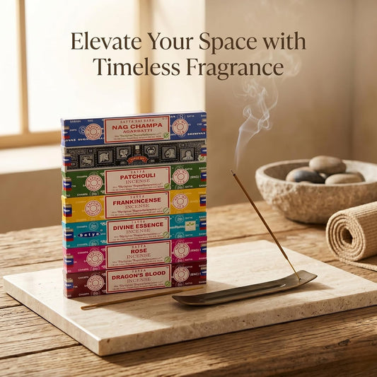 Satya Incense Gift Set Nag Champa, Super hit, Dragon's Blood, Sandalwood, Patchouli, Lavender, Positive Vibes, 15 g