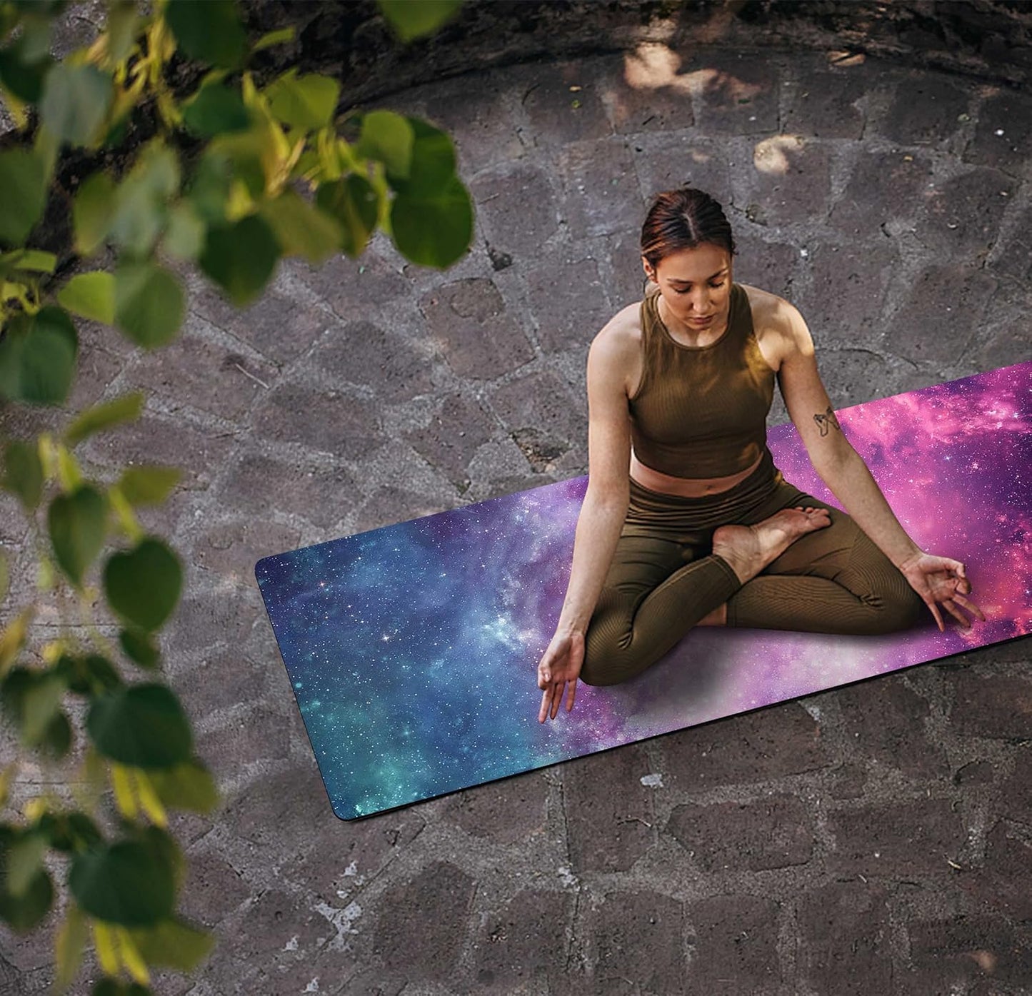 nuveti Printed Travel Yoga Mat-1/16 Inch Thick Non Slip Fitness Workout Mat with Carrying Bag, Foldable Lightweight Suede & Natural Rubber Yoga Mat for Yoga Pilates and Fitness 72" L x 24" W x 1.5mm