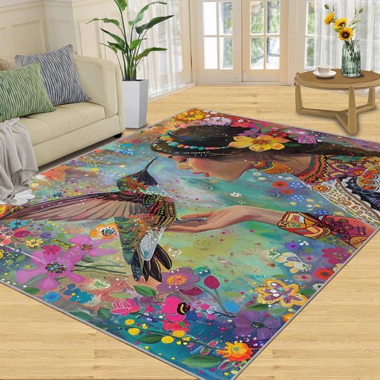 Yoga Rugs for Living Room - 5x7 Rug, Girls Area Rug, Garden Rugs for Bedroom, Low Pile Non Slip Washable Indoor Carpet & Home Decor - Colors A