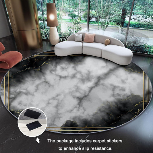 Round Area Rugs Machine Washable 7 ft, No Pile Non Slip Music Stage Drum Kit Carpet for Living Room Bedroom Dinning Room Entryway, Stain Resistant Home Decor Circle Rug, Orange Color