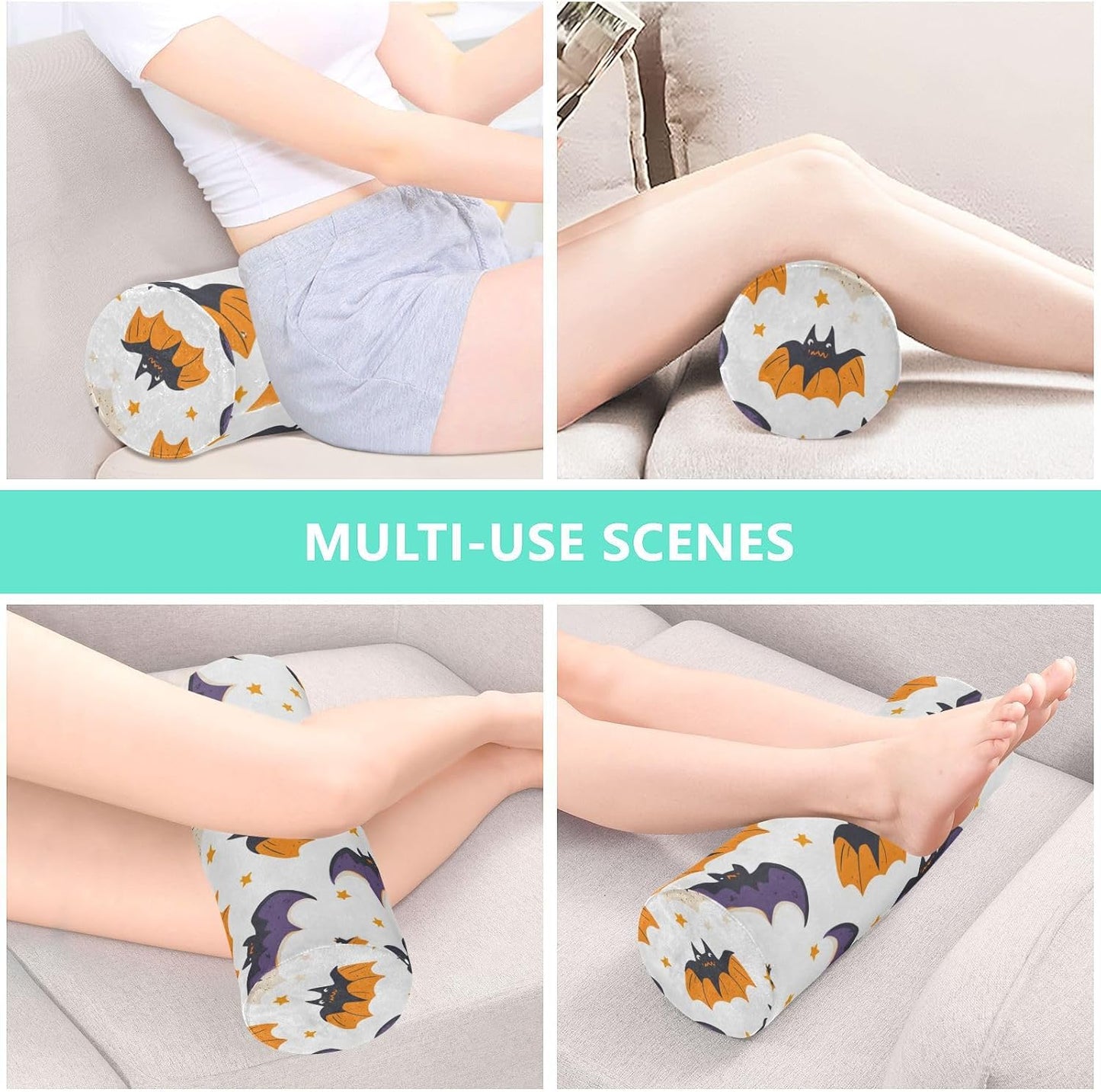 c Neck Roll Pillow Bolster Round Health Memory Foam Long Cervical Cylinder Pillows with Removable Washable Cover for Body Bed Legs Back Yoga - Colors A