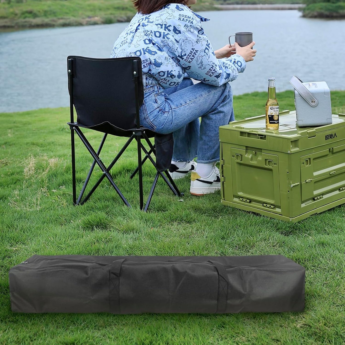 Linkidea 47'' Extra Large Camping Chair Carrying Bag, Oversized Folding Chair Replacement Carry Bag with Two Hand Strap and Double Zip for Easy Storage (Black), SPA1-12