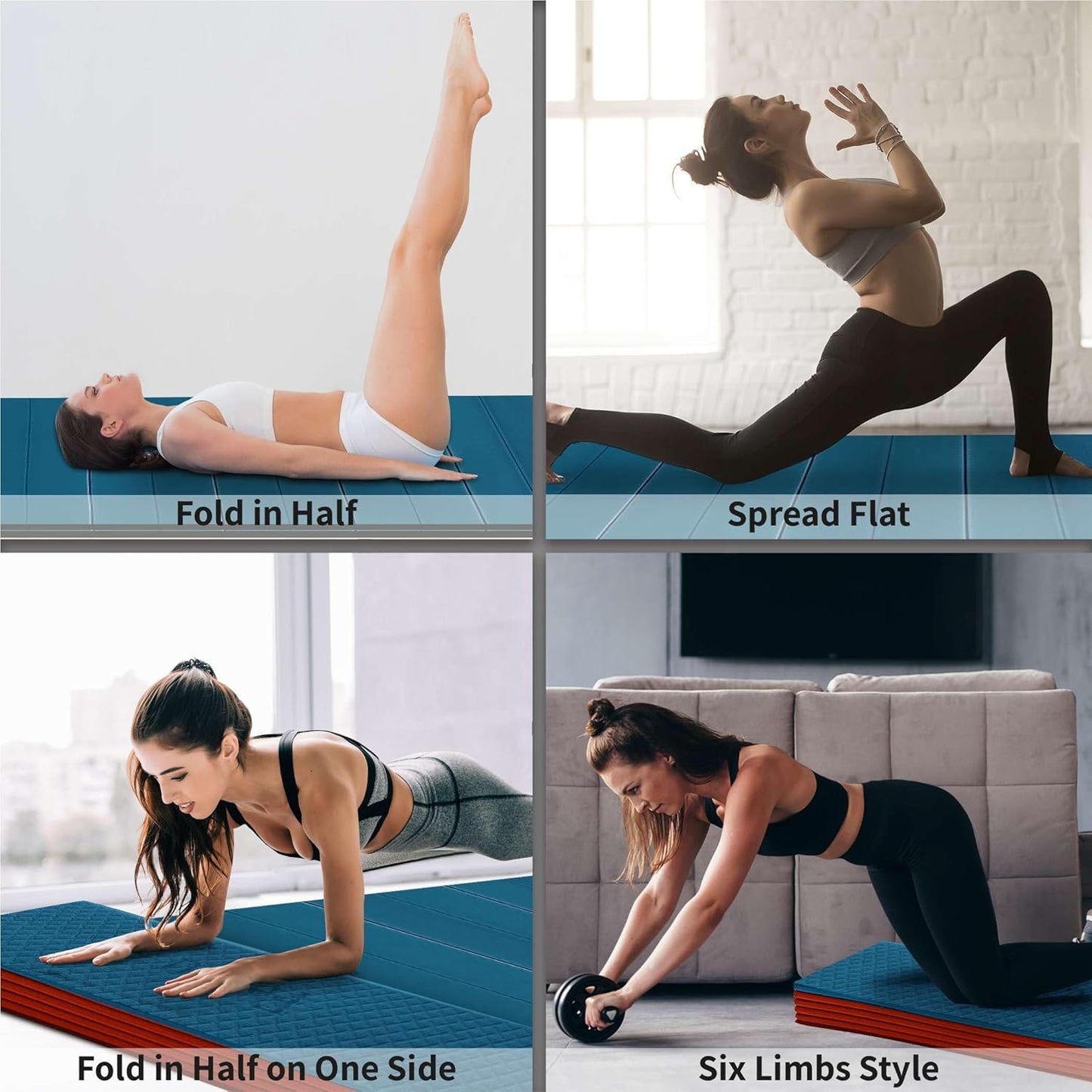Foldable Large Yoga Mat: Extra 1/4 Inch Thick Workout Mat for Home Gym and Travel - Anti-Slip Folding Exercise Mat for Yoga, Pilates, and More