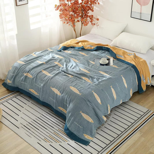 LUTBM Boho Throw Blanket for Couch 100% Cotton Soft Birds and Floral Double Embroidery Breathable Summer Throw Blankets,50"x60" All Season Reversible Throws for Sofa Chair Livingroom Home Decor - Colors B