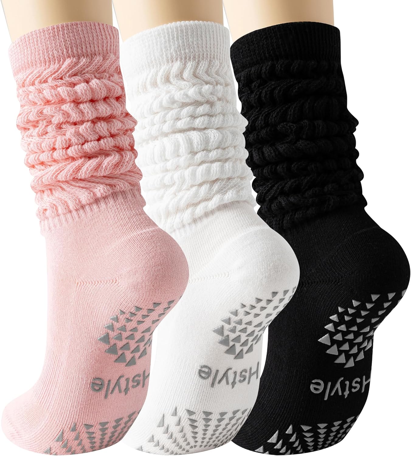 Hstyle Grip Pilates Socks for Women, Slouch Scrunch Yoga Barre Socks for Hospital Workout