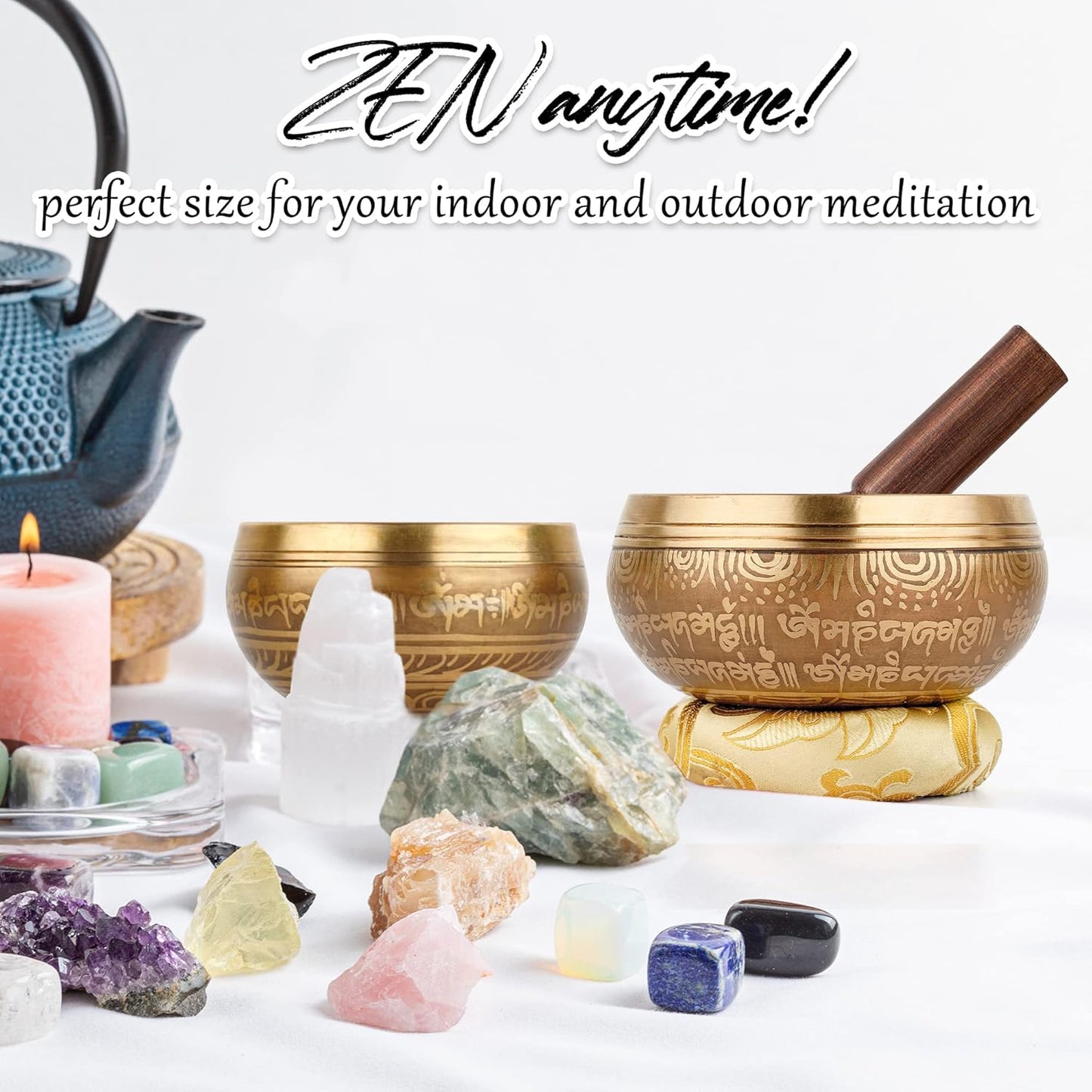 Relaehih 2-Pack Tibetan Singing Bowls Set - 100% Handmade in Nepal, Sound Bowl Meditation Set for Yoga, Chakra Healing, Meditation Gifts, Unique Gifts for Women (Blue, 3.15 + 4 inch)