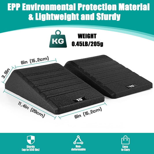 Squat Wedge Block 2PCS Non Slip Professional Ramp - 550 LBS Weight Capacity - Slant Board for Calf Stretching - Calf Stretcher Slant Board - Yoga Blocks