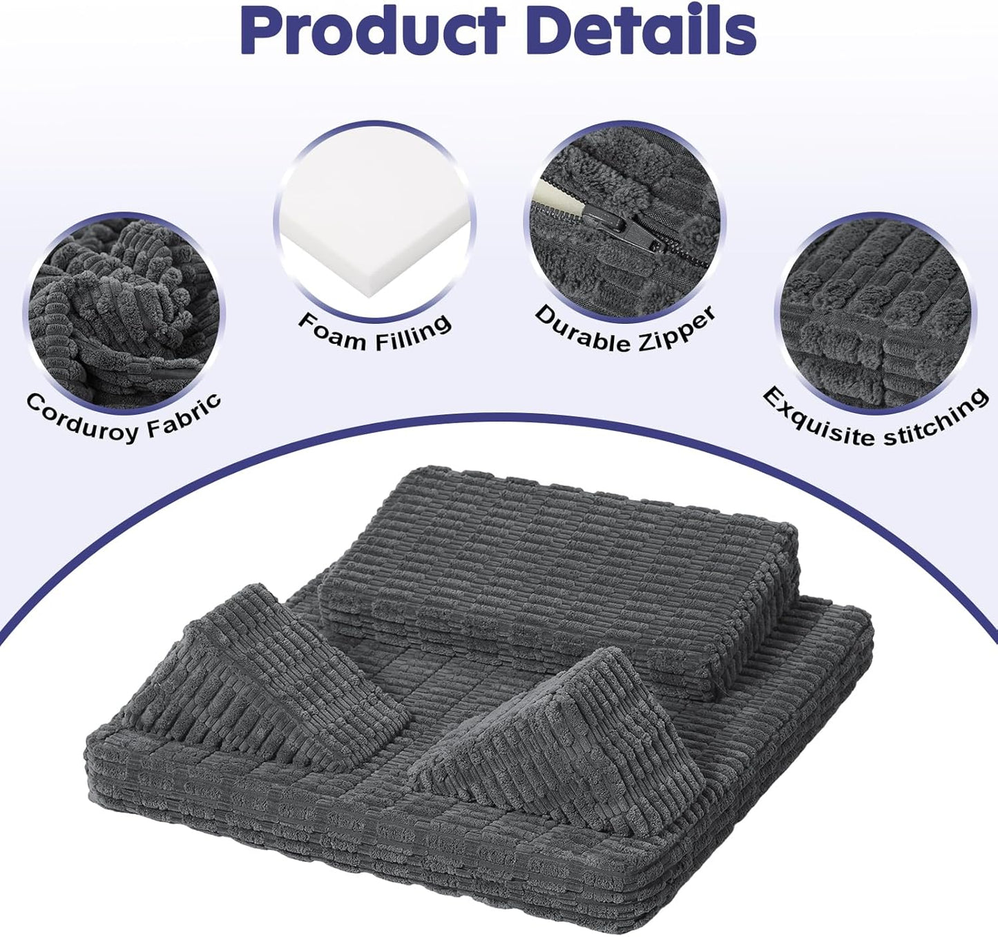 Meditation Cushion Set, Meditation Pillow for Sitting on Floor, Large Yoga Pillow with Knee Support, Washable Zafu Meditation Mat, 3 Shapes Floor Pillow for Adults, Dark Grey