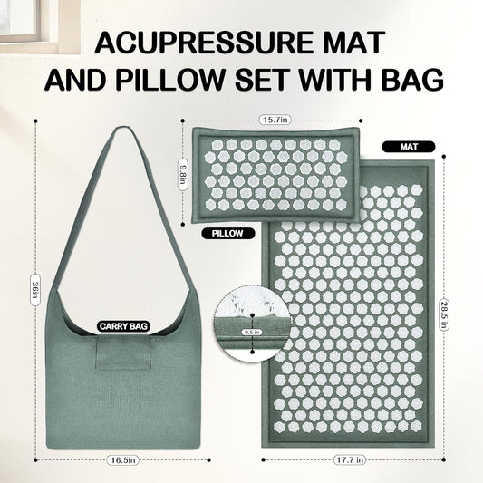 LadyRosian Acupressure Set for Back and Neck Pain Relief, Muscle Relaxation Stress Relief Acupressure Mat and Pillow Set with Bag (Navy Blue)