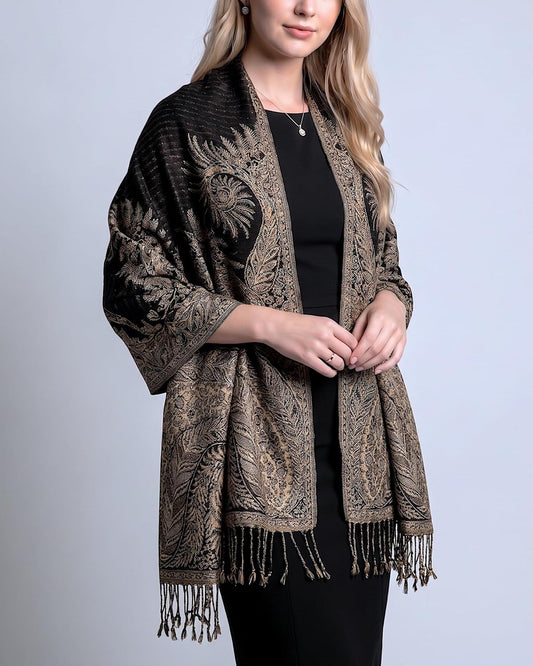 Achillea Reversible Paisley Pashmina Rave Scarf – Exotic Indian Shawls and Wraps for Evening Dresses, Festivals, All Seasons - Colors A