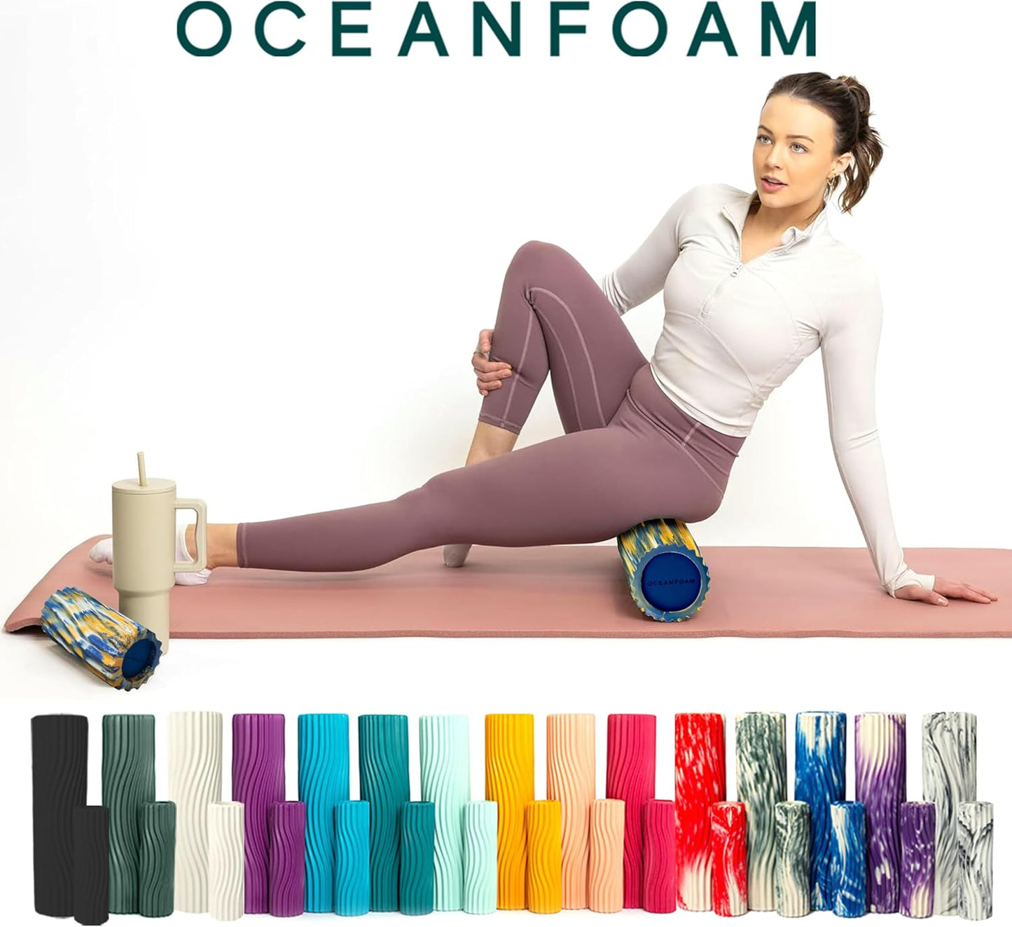 Oceanfoam Ripple Travel Foam Roller (11" x 3.35") Firm Mini Foam Roller for Physical Therapy, Deep Tissue Massage, Back Pain - High Density, Ergonomic Wave Textured - Yoga, Pilates, Exercise (Natural) - Colors B