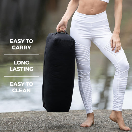 Extra Firm Large Yoga Bolster, 24" x 12" x 6" Cinched OR Zippered Yoga Pillow, Rectangular Cotton Cushion With Removable Cover for Studios, 1 Pack or 2 Pack