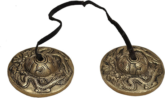 Tibetan Yoga Meditation Cymbals Bell - Dragon Embossed