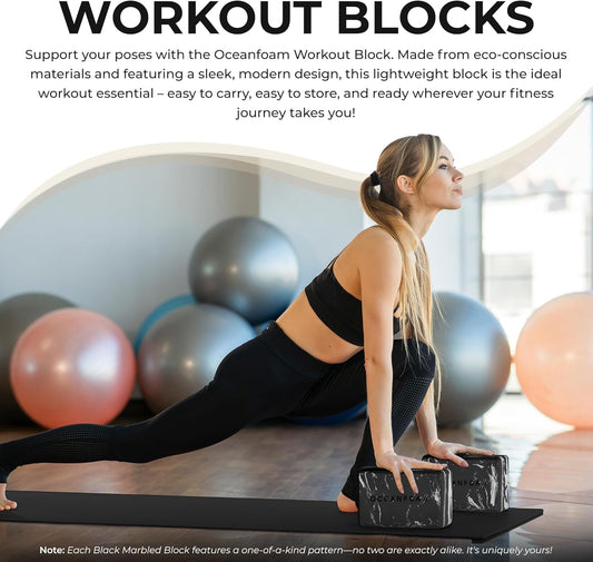 Oceanfoam Workout Block - High-Density Foam Exercise Block, Lightweight, Non-Slip for Stability & Support in Pilates, Yoga, Stretching & More - Algae-based EVA Foam, 9"x6"x4" (Black)