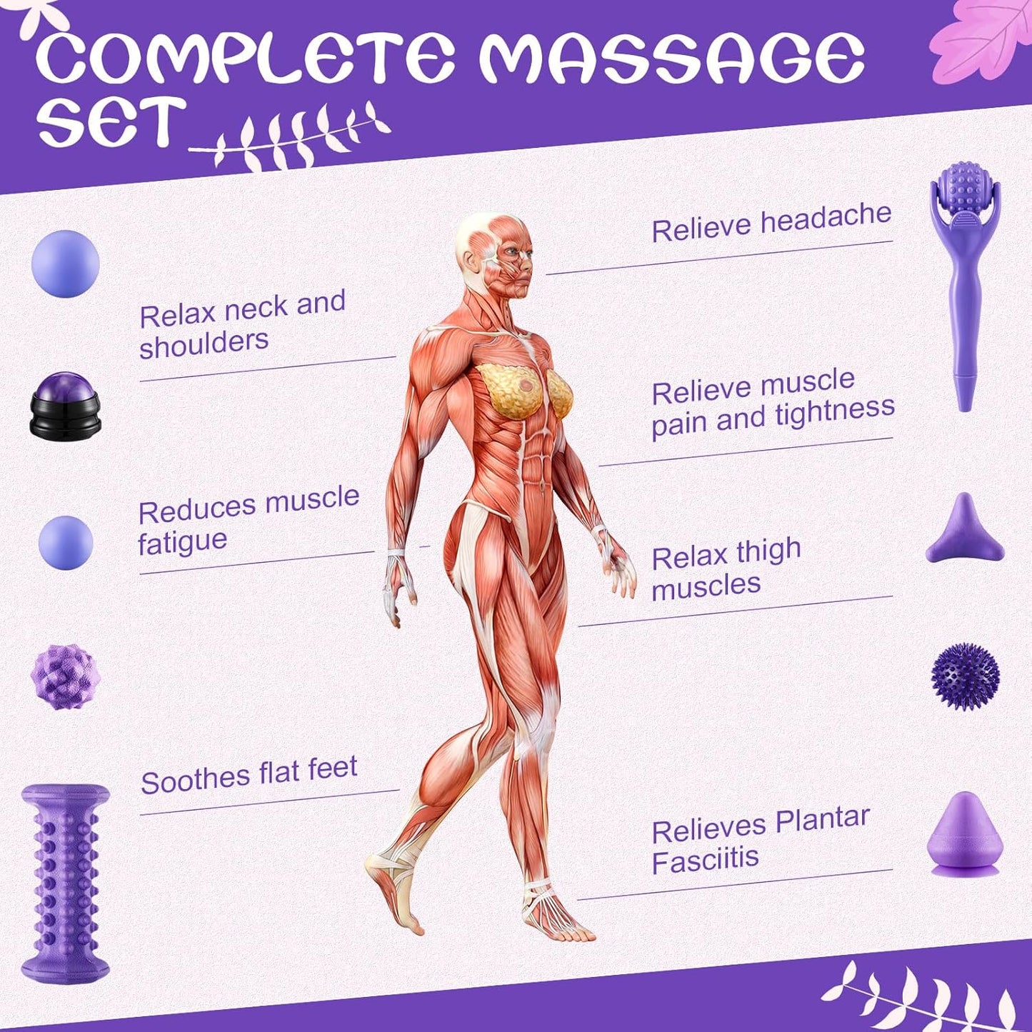 Ceenna 9 Pcs Massage Balls Set for Myofascial Point Release & Deep Massage Tissue Includes Lacrosse, 360° Rotating Mountable Ball, Spiky Balls, Hand Exercise Ball, Foot Roller