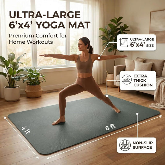 FrenzyBird Large Yoga Mat 6'x 4'(72”x 48”)—1/4" &1/3" Extra Wide Exercise Mat 183cm x 122cm Large Exercise Mat Big Home Yoga Mat Pilates Mat,Non Slip,Thick,TPE Workout Mat,for Women & Men, Yoga, Pilates, Gym and Floor Workouts Pilates