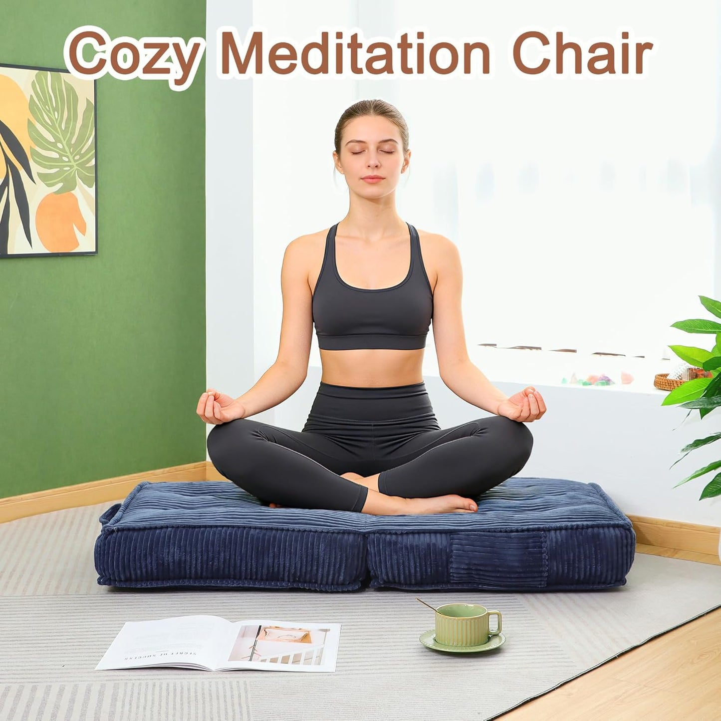 Adjustable Floor Chair with Back Support, 6-Position, Folding Japanese Meditation Tatami Chair, Comfy Gaming Chairs for Adults, Accent Sofa Reading Chairs, Living Room, Bedroom, Coffee