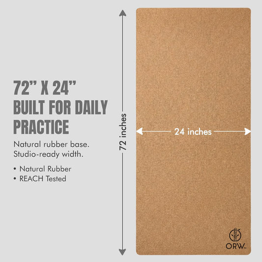 Yoga Mat Natural Cork, Non Slip Yoga Mat for Hot Yoga & Workout, 4mm Thick Natural Rubber Base, 72” x 24” Exercise Mat for Pilates, Fitness & Daily Practice, REACH Tested (SVHC Free), Includes Carry Strap