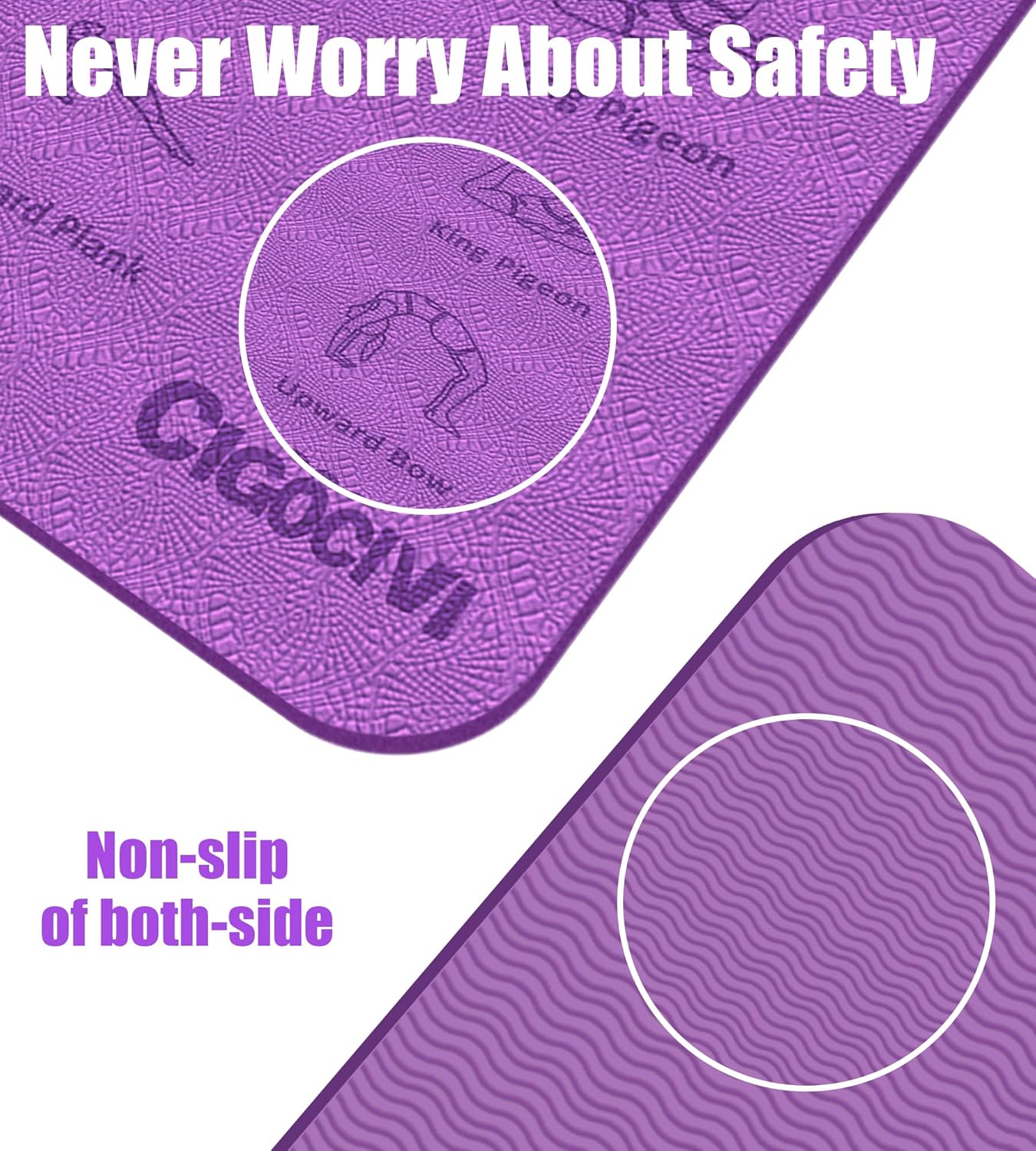 Foldable Thick Yoga Mat with Asanas Poses -Christmas Gifts for Wife and Girls, Non-slip 8mm Thicken Instructional Exercise Mat for Home Workout, 72"x24"x0.3" (Purple) 