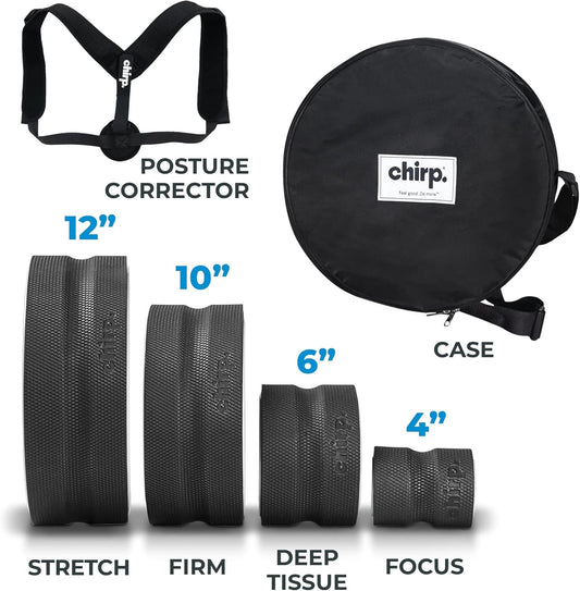 Chirp - Ultimate Back + Neck Bundle | 4-Pack Wheel Foam Roller Set for Back & Neck Pain Relief, Posture Corrector for Alignment & Support, 500lb Capacity, Includes Carrying Case, Mint