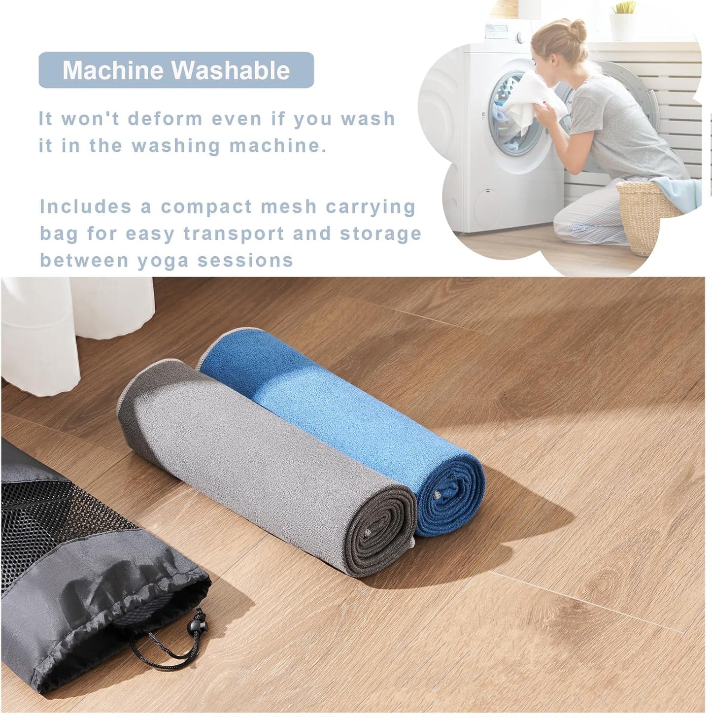 Yoga Mat Towel with Alignment Lines, 72"x 24" Mat-Sized, Anti-Slip Cover for Hot Yoga Pilates Exercise Fitness with Mesh Storage Bag (Dark Grey)