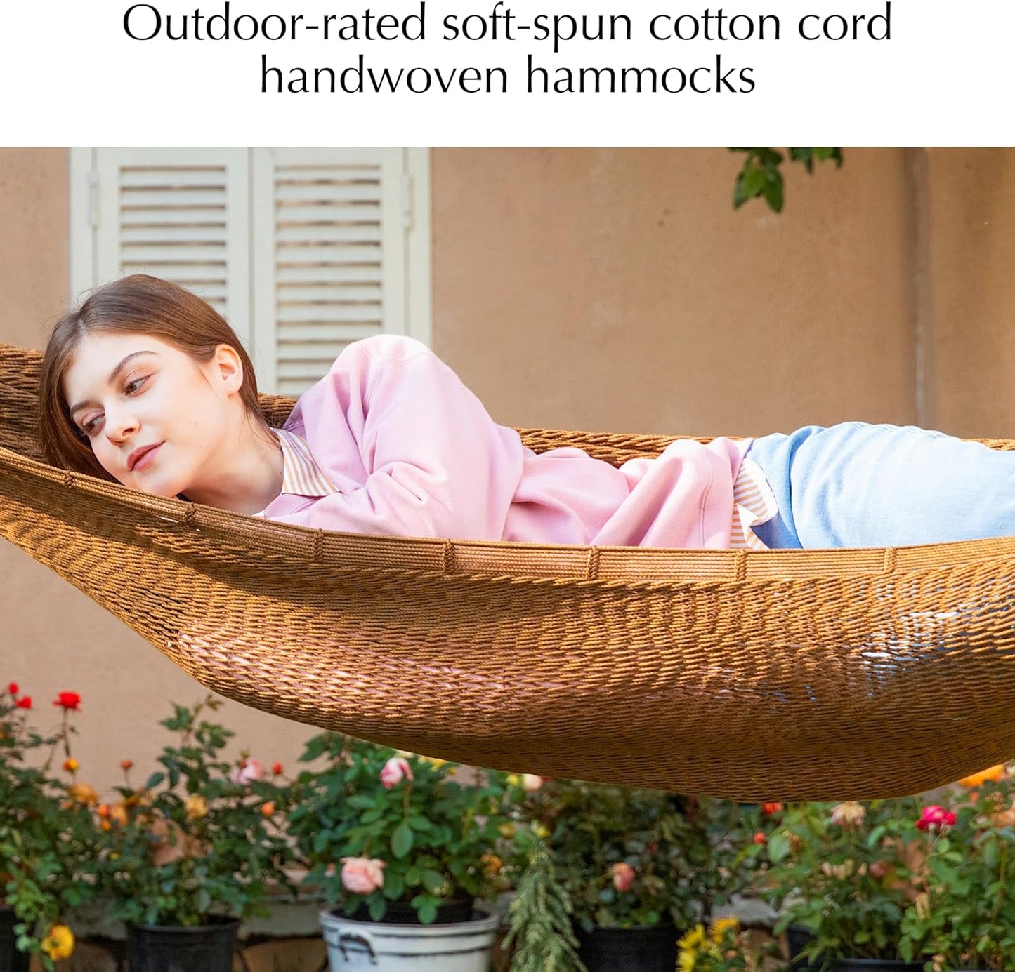 PNAEUT Handwoven Mayan Hammocks, Double Rope Hammock for Outdoor Outside & Indoor, Thick Soft 600 lbs Capacity Heavy-Duty, Includes Tree Straps, Carabiners & Carrying Bag (Nature, X-Large)