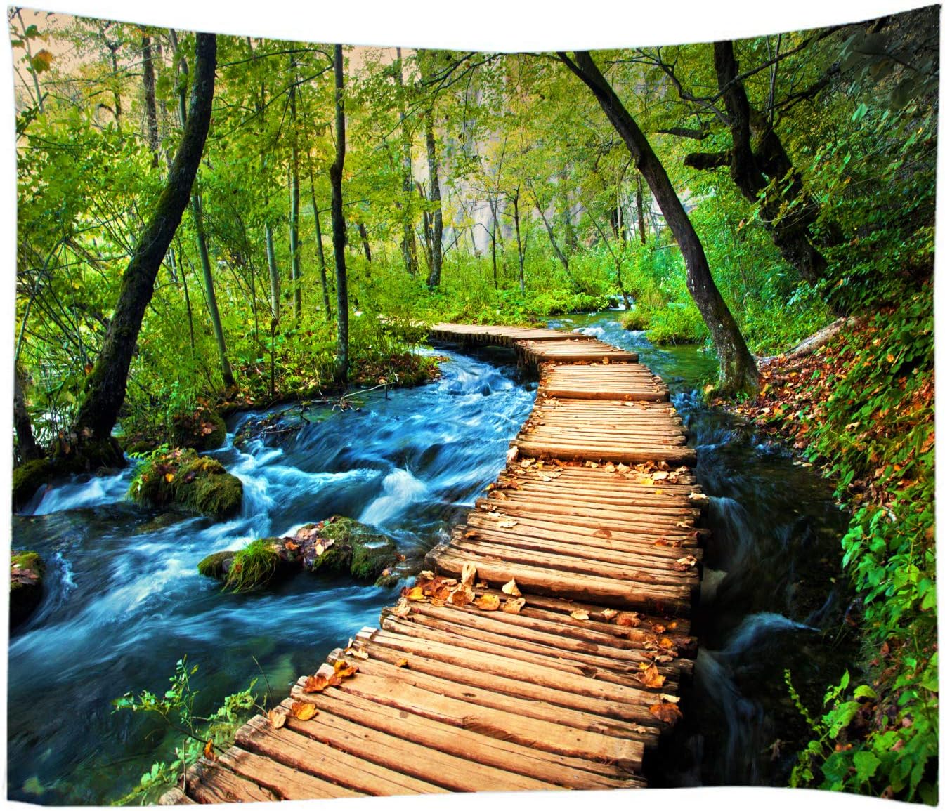 LYFANS Wooden Bridge Water Printing Fabric Tapestry Decorative Wall Art Tablecloth Bed Cover Picnic Carpet Beach Towel Bedroom Dormitory Living Room Multi functional Tapestry 79 x 59 inches