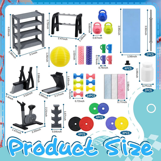 Miniature Gym Equipment Set, Plastic Mini House Fitness Accessories, Miniature Workout Room with Treadmill Exercise Bike Dumbbells for Miniature House Decor Micro Landscape DIY Crafts