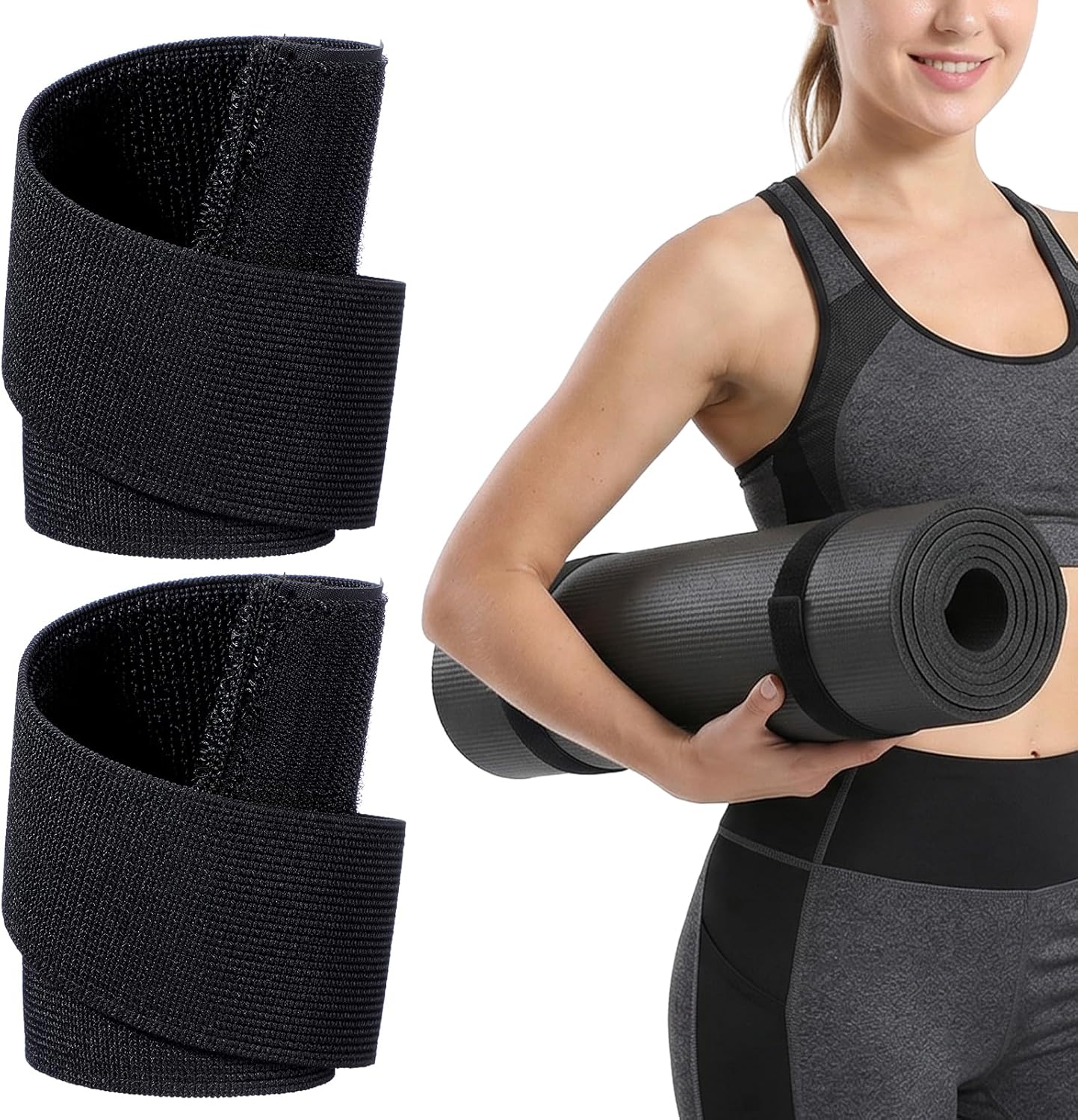 Yolev 2 Pcs Yoga Mat Straps Heavy Duty Bungee Straps Band Adjustable Stretchable Yoga Strap for Mat Workout Exercise Pilates Storage
