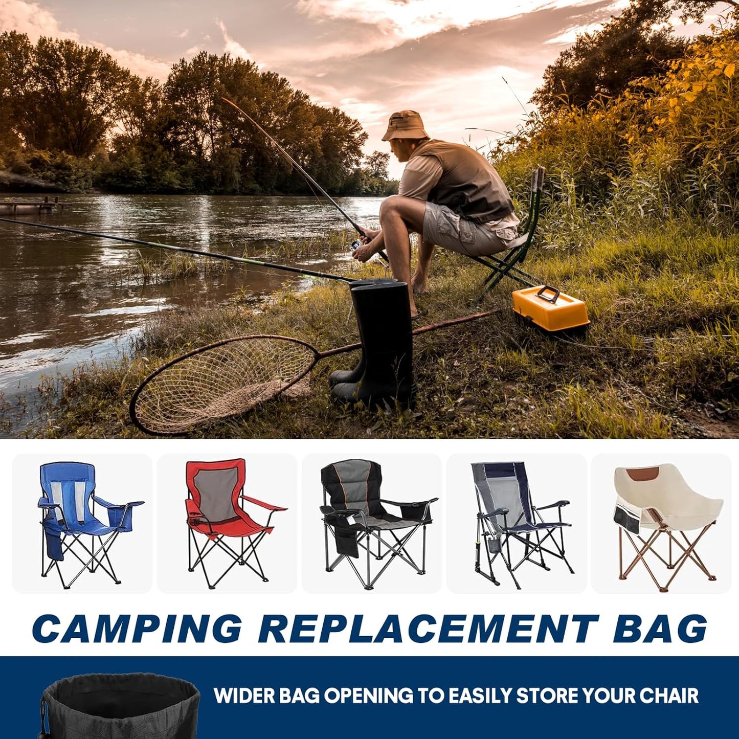 Camping Chair Replacement Carry Bag, Folding Chair Storage Bag With Shoulder Strap & Drawstring, Durable, Tear-Resistant, Outdoor Travel for camping chairs with a folded length under 37in(No Chair)