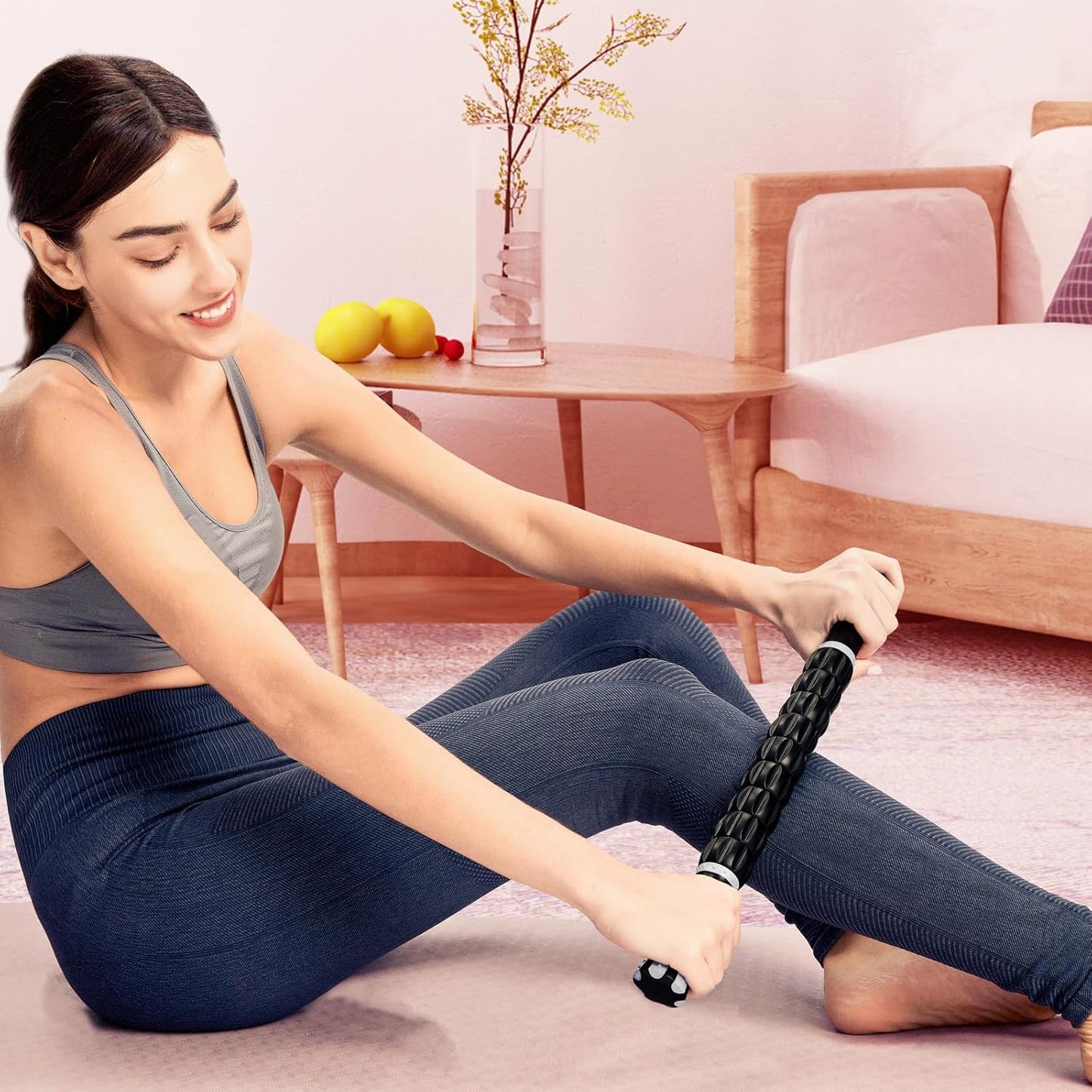YANSYI Professional 9-Roller Deep Tissue Massage Stick - Portable Muscle Recovery Roller for Athletes, Relieves Post-Workout Soreness & Leg/Back Pain - Portable Physio Tool (Purple)