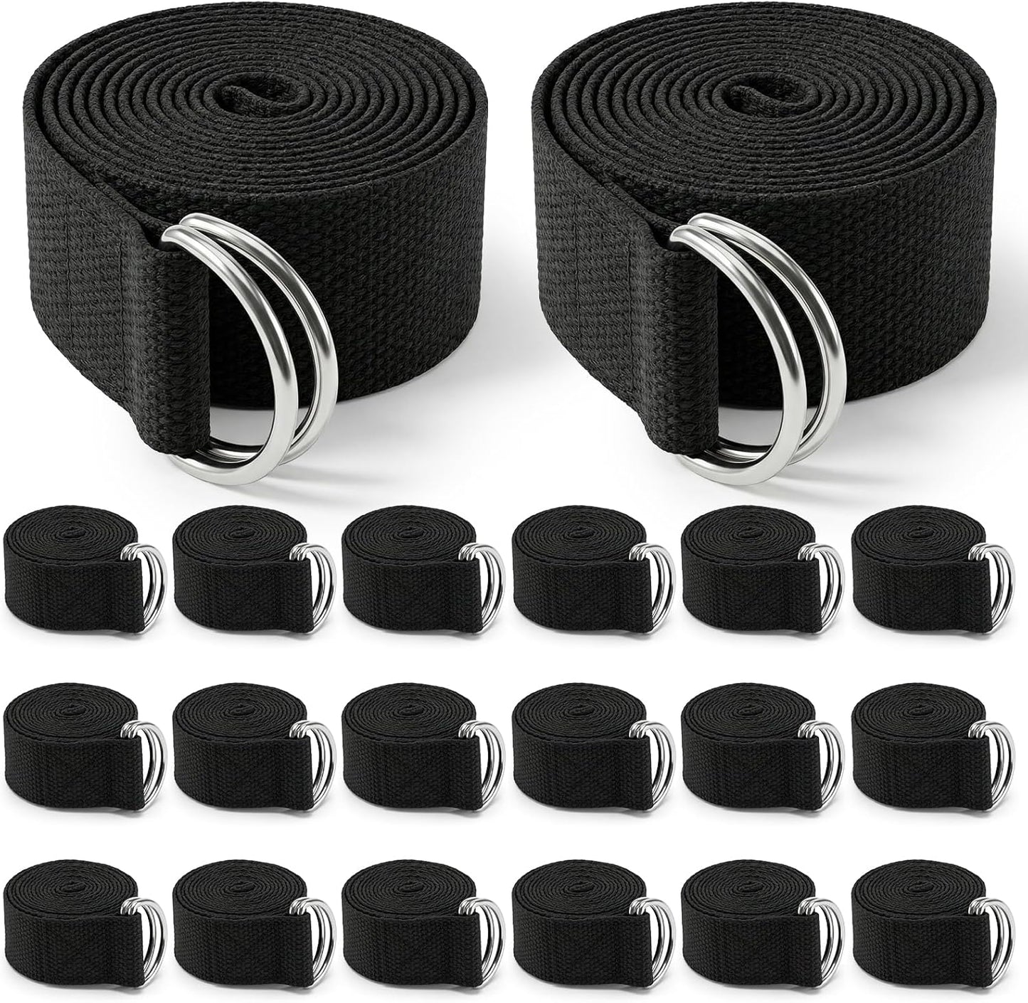 20 Pcs Yoga Mat Strap & Yoga Straps for Stretching, 6ft Adjustable Exercise Stretch Band with Metal D Ring Buckle for Pilates, Fitness, Gym Workout, Dance, Physical Therapy (Black)