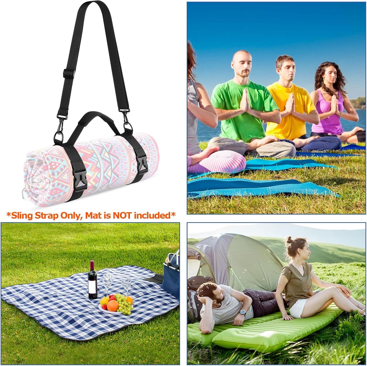 Cosmos Portable Yoga Mat Strap Mat Sling Picnic Blanket Strap with Adjustable Shoulder Strap & Handle for Festivals Picnics Camping Motorcycle Bedroll Pilates