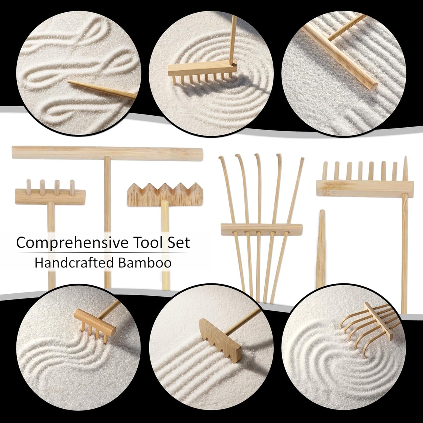 Island Falls Home Zen Garden Kit 11x8in. Beautiful Japanese Decor Mini Rock Feature Gift Set for Home, Office Desk. Zen Sand Garden, 6 Tools, 15 Accessories. Sand Tray Therapy Desktop Meditation Room