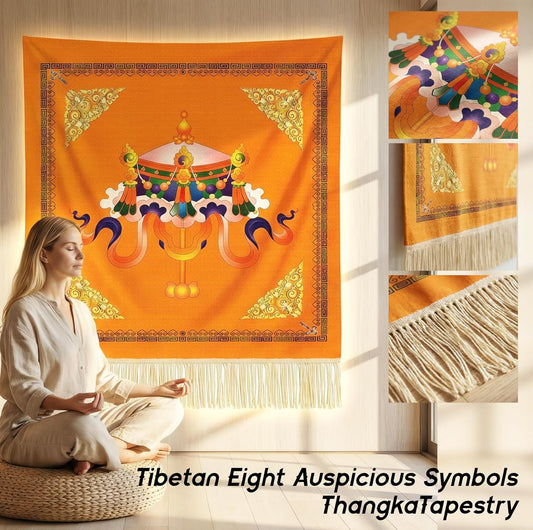 16PCS Handmade Tibetan Thangka Blessing Set, Eight Auspicious Symbols Tapestry, Mindfulness Meditation Kit for Yoga Zen Home Decor, Spiritual Gifts for Women Mom Friends Family Housewarming
