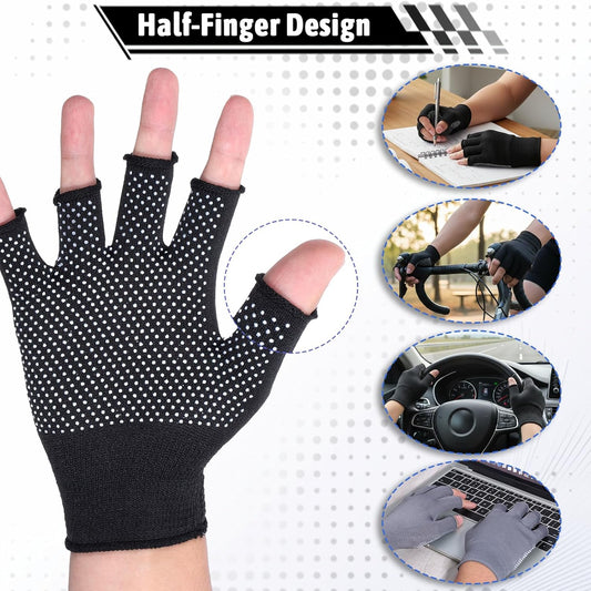 Xthrotsenk 2 Pairs Fingerless Gloves Men Anti-Slip Gym Glove for Women Exercise Sports Glove Half Training Cycling Working Driving Motorcycle Workout Women Men, Black Grey