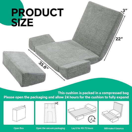 HOMBYS Pro Meditation Cushion Set with Adjustable Back Support, Large 3-in-1 Floor Sitting Chair for Yoga & Meditation, Extra Thick Yoga Pillows for Adults with Knee Support, Grey