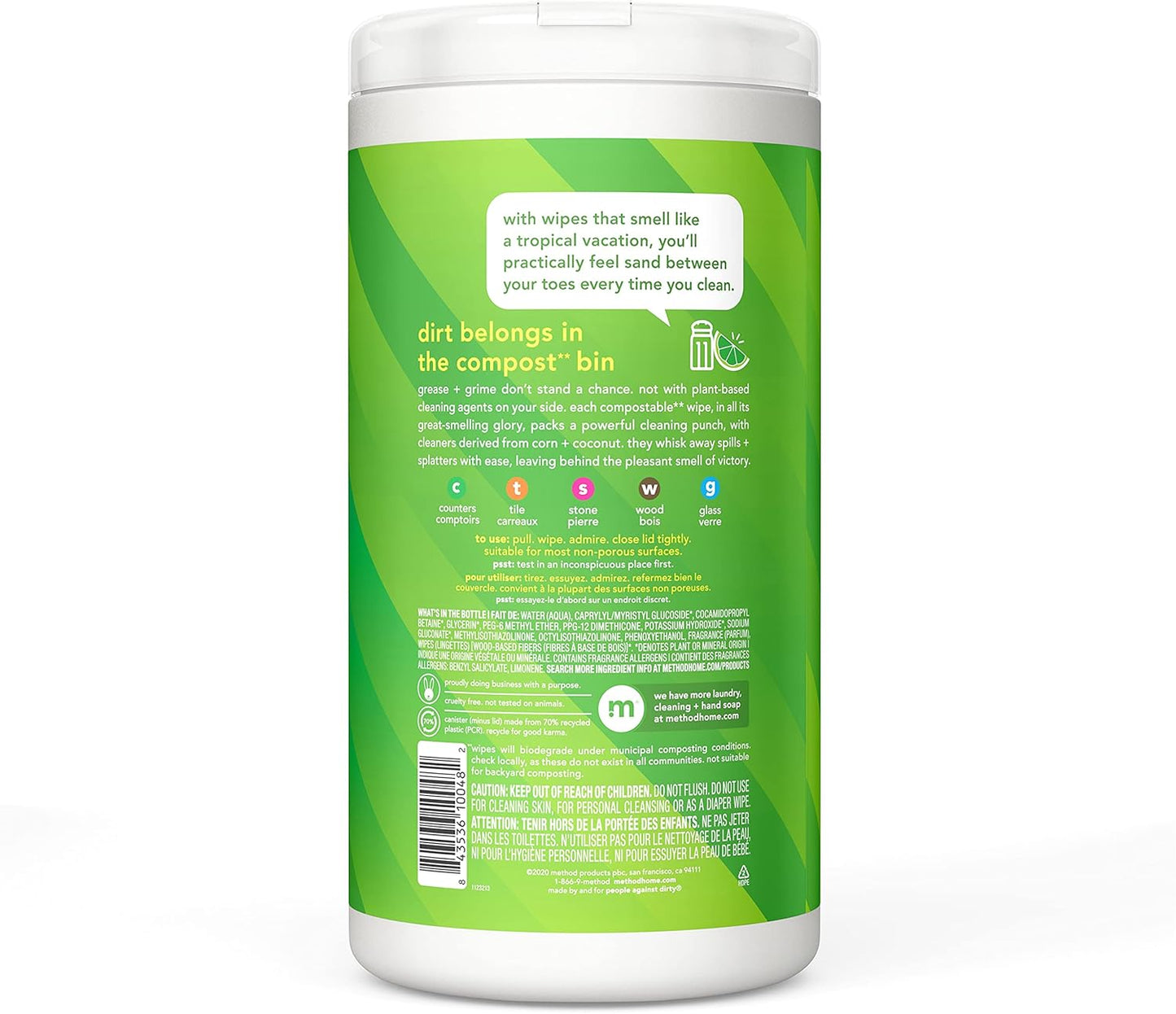 Method All-Purpose Cleaning Wipes, French Lavender, Multi-Surface, Compostable, 70 Count, (Pack of 3)
