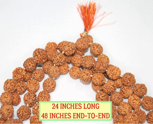 IS4A Nepali 5 Mukhi Rudraksha Mala (108+1 Beads) with Authentication Certificate | Natural Brown Round Beads | Japa & Wearing Mala | 9.6 mm Approx, 55g | Spiritual Meditation Necklace