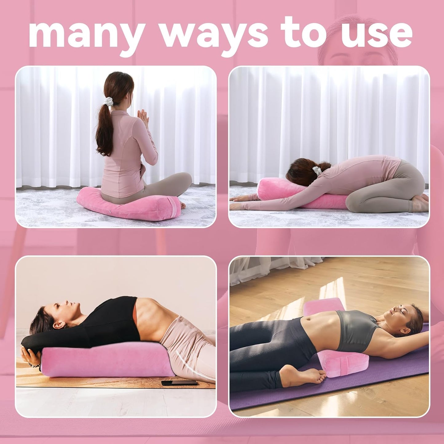 ROYALAY 2 Pcs Yoga Bolster Pillow for Restorative Yoga, Rectangular and Cylinder Meditation Pillow Set with Carrying Handles, Supportive Cushion for Exercise Workout Stretching Meditation,Dark Blue