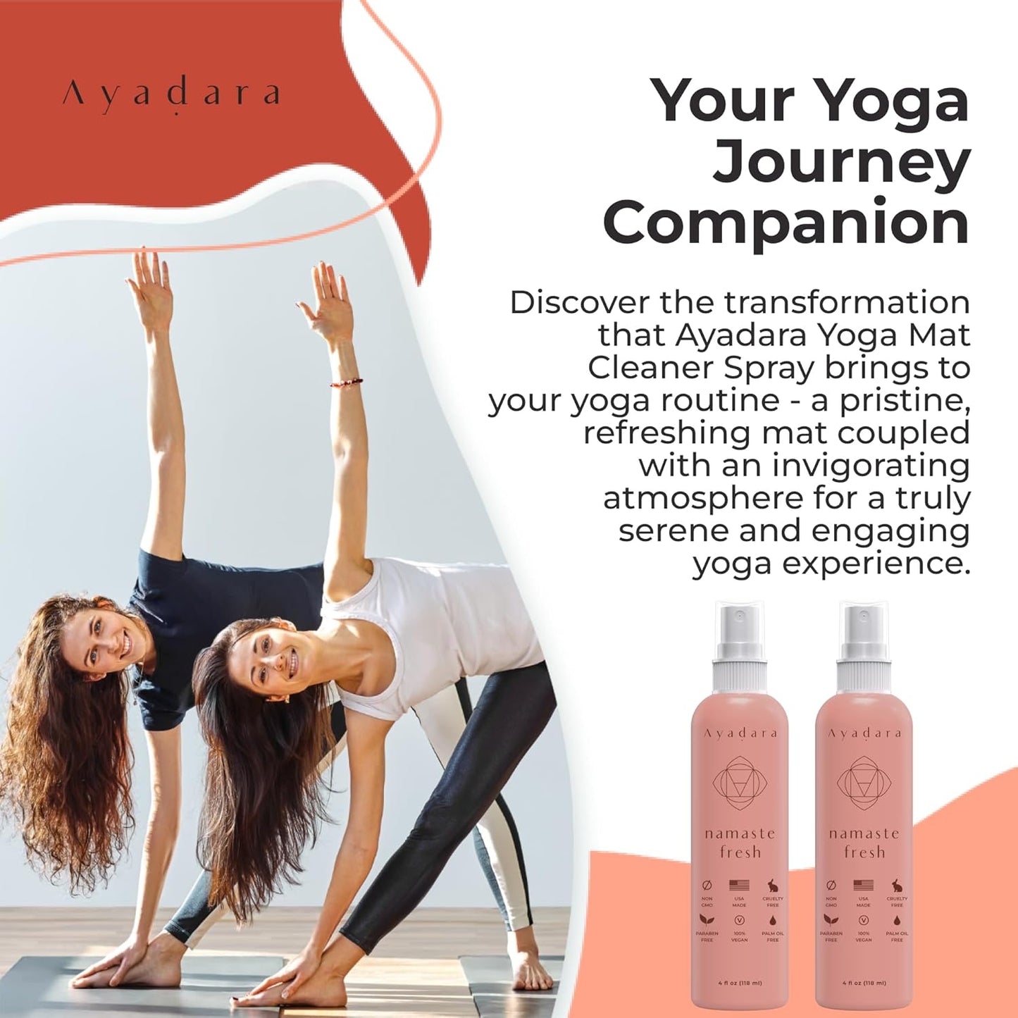 Ayadara Yoga Mat Cleaner Spray, Cleaning Spray for Yoga Accessories, All Purpose Mat Spray for Gym Equipment, Workout Mat Spray With Tea Tree Oil, Yoga Mat Spray Cleaner, 1000 Sprays per Bottle 2-Pack