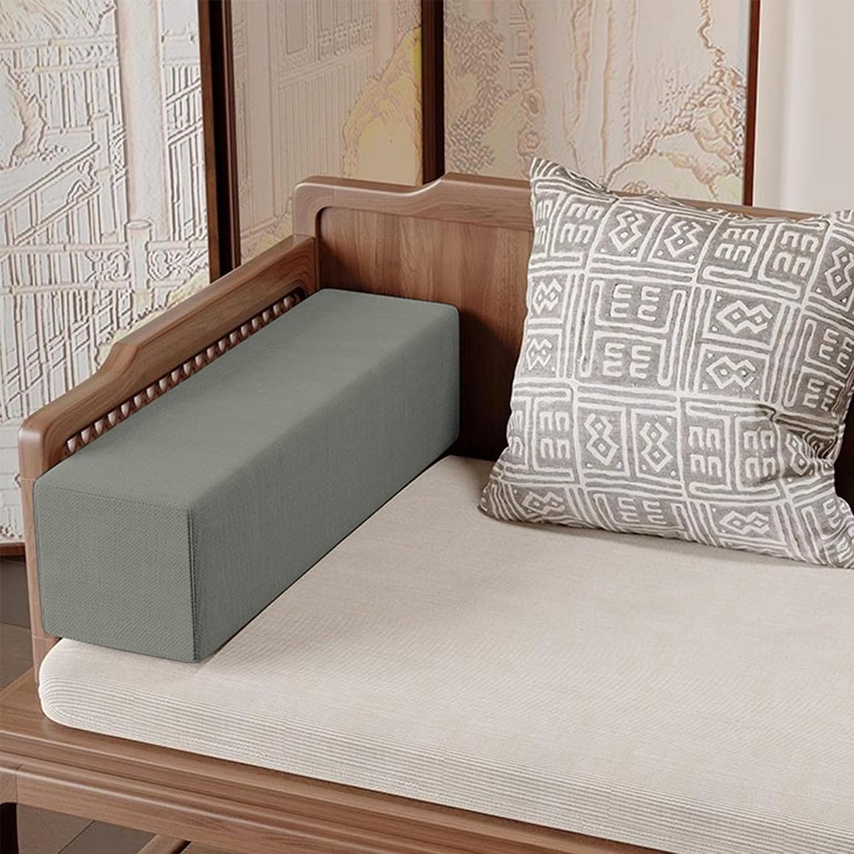 Rectangular Sofa Arm Rest Pillow Bed Gap Filler with Removable Washable Cover for Home Couch Bed Car Living Room, Custom Size Head Support Yoga Bolster (60 * 20 * 20cm,Black)
